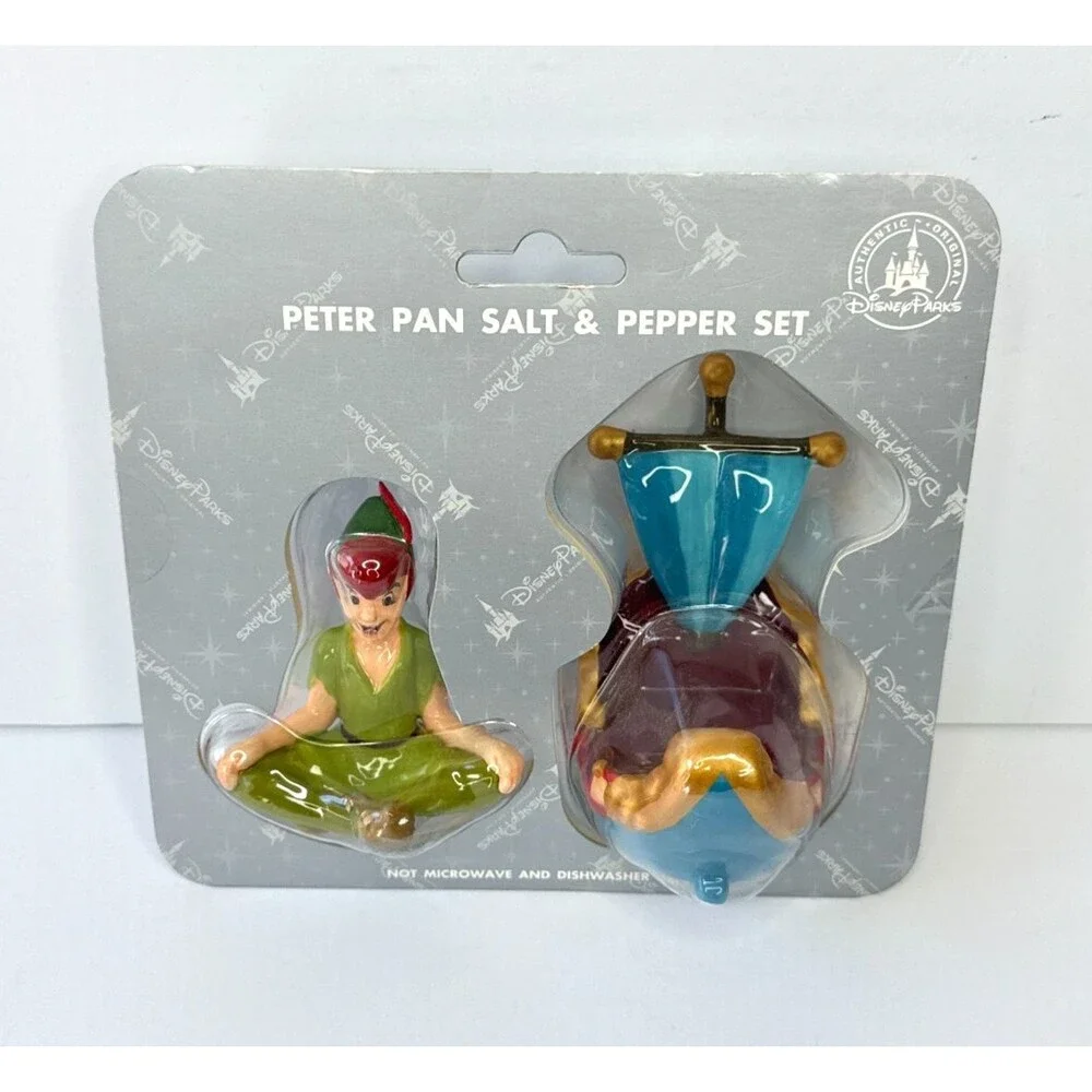 Disney Parks Peter Pan Salt & Pepper Shaker Set Tinker Bell Pirate Ship NIP New